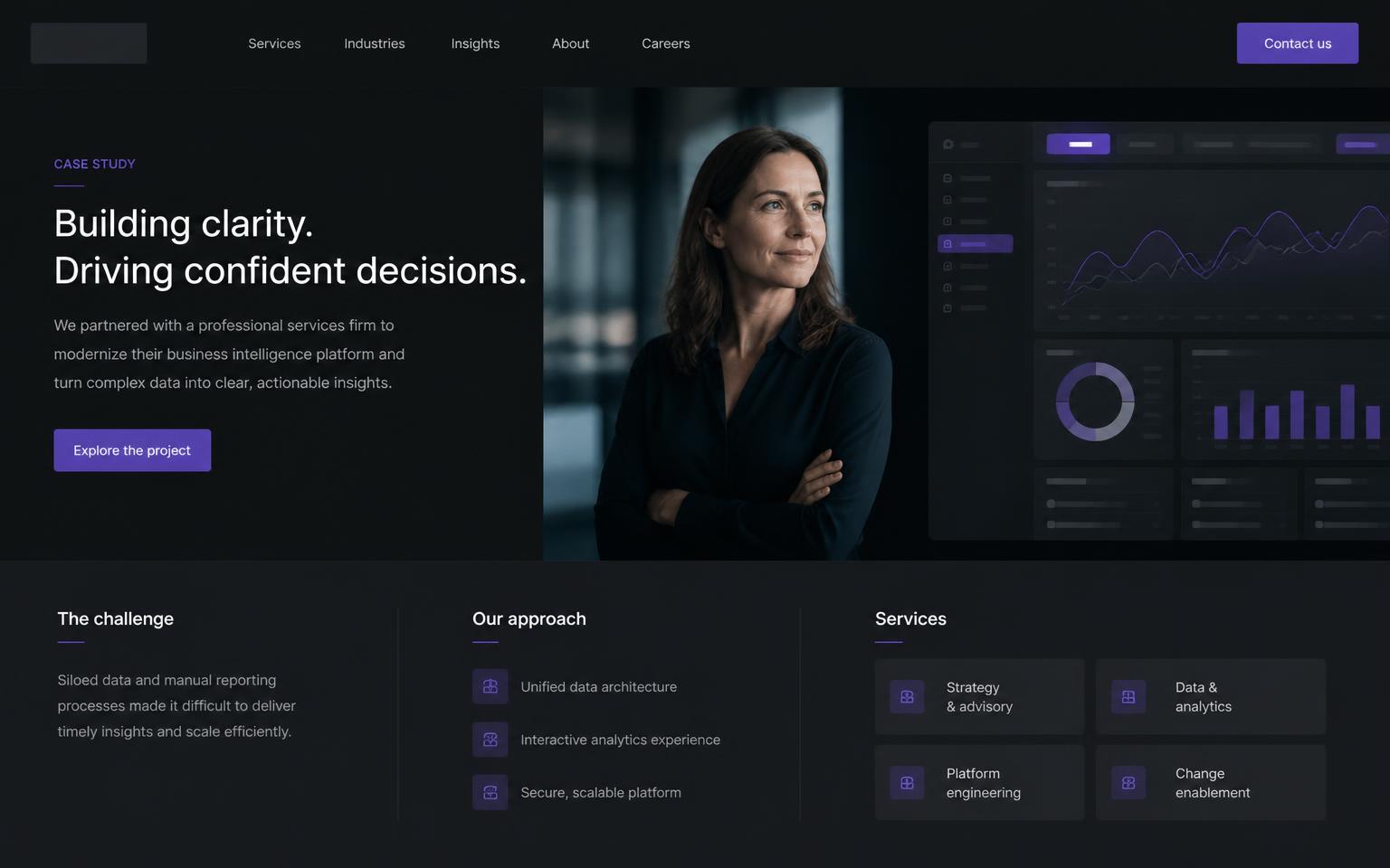 PrimeEdge professional services website and dashboard concept