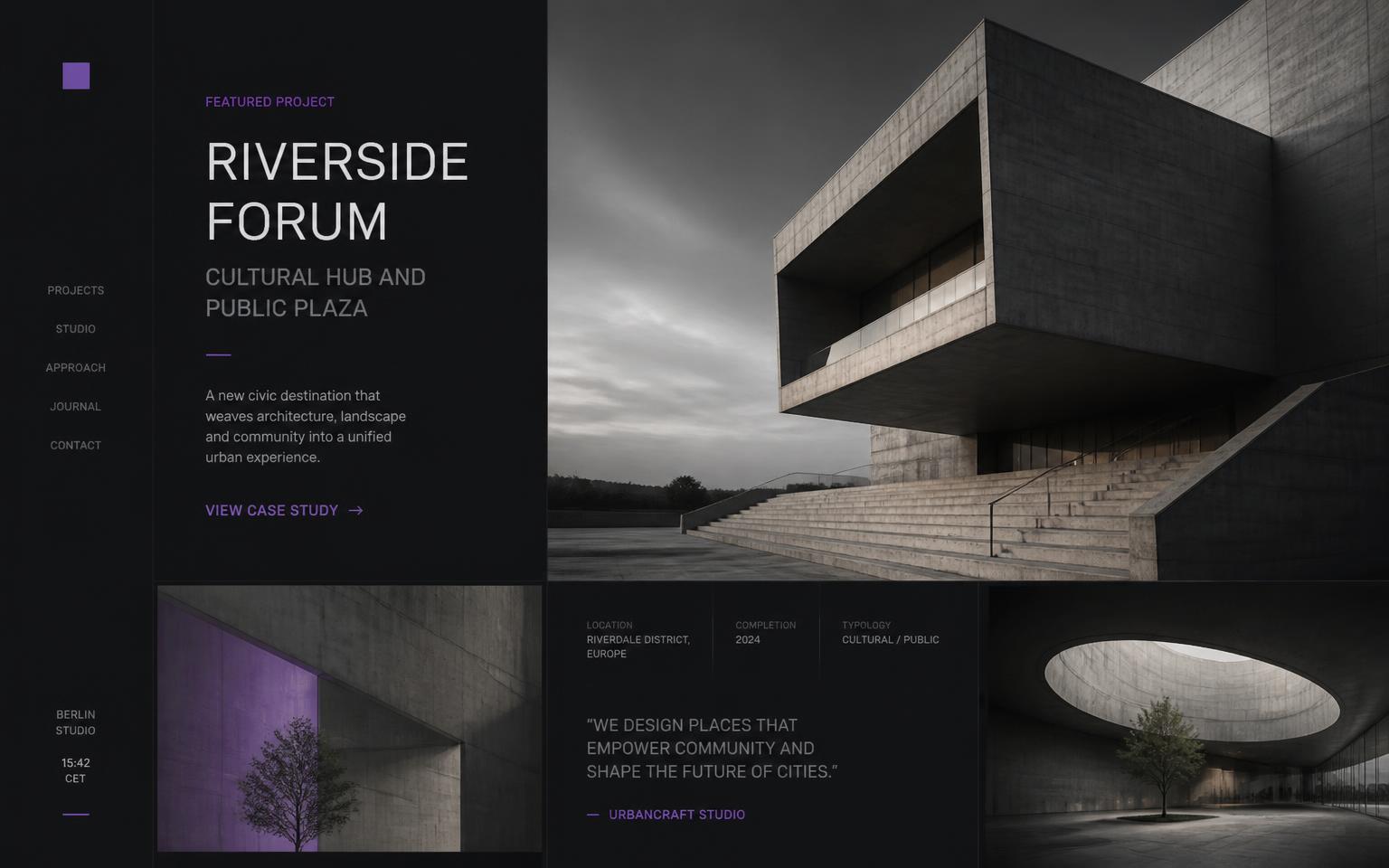 UrbanCraft architecture studio website concept with concrete buildings